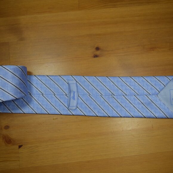 $450 Brioni Baby Blue White Regimental Geometric Silk Tie Handmade in Italy - Picture 10 of 16